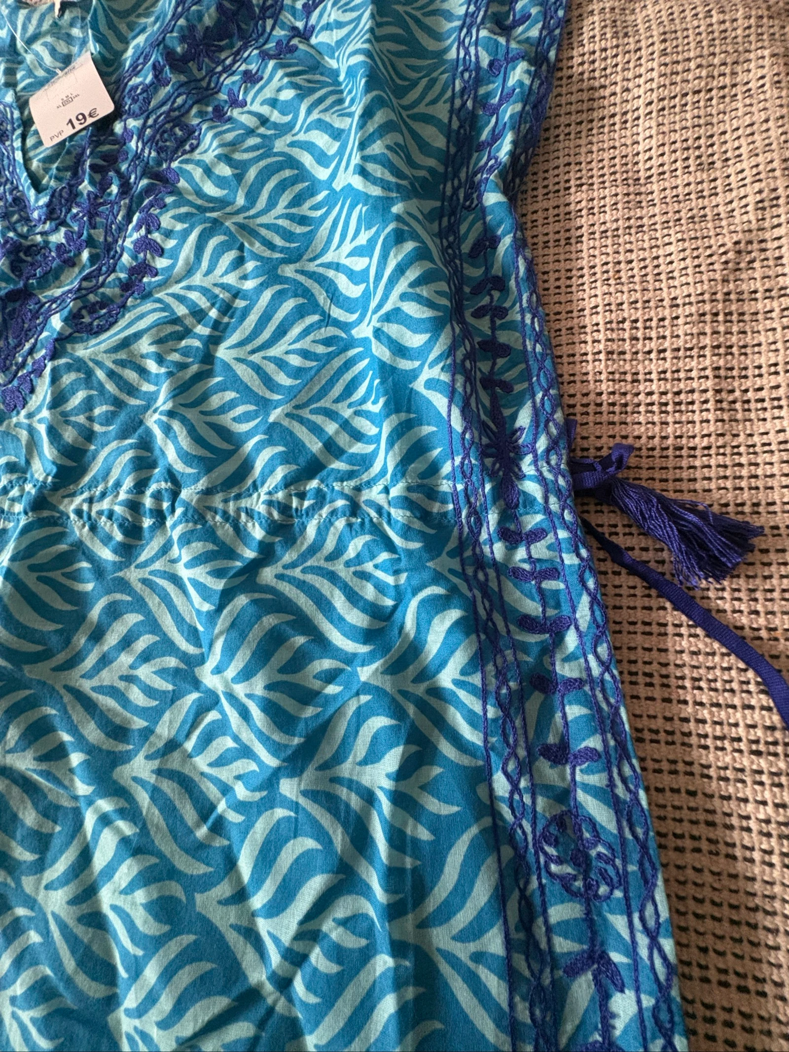 ethnische caftan tuniek strand unit 2xl 100% katoen blauw bedrukt – photo 5